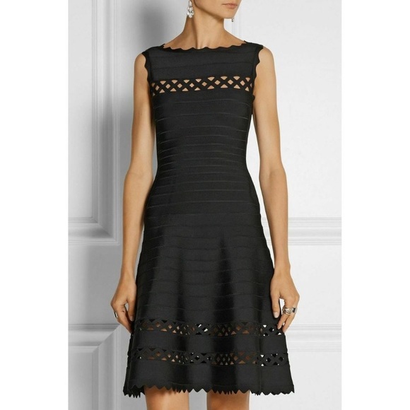 Herve Leger Audrina Cutout Bandage LBD Black Dress